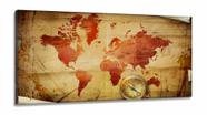 Quadro Decorativo Mapa Mundi Retro em Tecido Canvas 130x60 m01