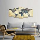 Quadro decorativo Mapa Mundi Vintage 125x60 Mosaico 5 Peças