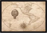 Quadro Decorativo Mapa-Múndi Vintage Artístico Continentes Salas Escritórios Com Moldura RC77
