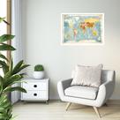 Quadro Decorativo Mapa-Múndi Vintage Colorido - 50x70cm