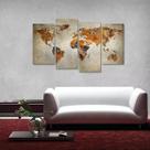 Quadro Decorativo Mapa Mundi Vintage Retrô Em Tecido 4 Peças
