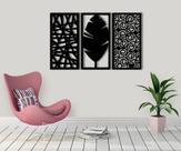 Quadro Decorativo Mdf Preto 3 Peças Para Sala Quarto Cozinha - 85x55