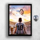 Quadro Decorativo Messi e Maradona Campo Futebol Arte Bola 20x30