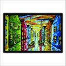 Quadro Decorativo Moldura de Madeira 60x40 cm Pintura Veneza