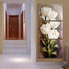 Quadro Decorativo Mosaico 3 Peças Tulipas Brancas..
