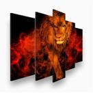 Quadro Decorativo Mosaico 5 peças Leão em Chamas