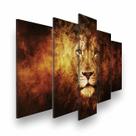 Quadro Decorativo Mosaico 5 peças Leão Pegando Fogo