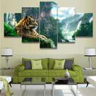 Quadro Decorativo Mosaico De 5 Peças Tigre Na Selva