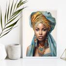 Quadro Decorativo Mulher Africana TurbanteAzul 33x24cm