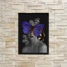Quadro Decorativo Mulher Com Borboleta Azul 33x24cm - com vidro Quadro Decorativo Mulher Com Borboleta Azul 33x24cm - com vidro