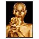 Quadro Decorativo Mulher Dourada com Flor 90x60 Sala Quarto