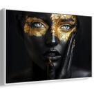 Quadro decorativo Mulher Negra Dourada Reflexos de Ouro Luminosos - Art Canvas