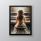 Quadro Decorativo Mulher Tocando Piano 45x34cm - com vidro