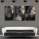Quadro Decorativo Mulheres Negras Maquiagem Dourada 180x90