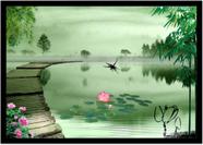 Quadro Decorativo Natureza Flor Rosa Lago Beija-Flor Paisagem Com Moldura RC159