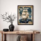 Quadro Decorativo Navio Mapa Vintage - 70x50cm