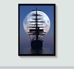Quadro Decorativo Navio sob o Luar com Moldura E Acetato Tamanho A3