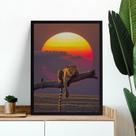 Quadro Decorativo Onça Paisagem Por Do Sol 45x34cm