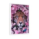 Quadro Decorativo Onça Pintada Flores Rosas Natureza 60x40cm