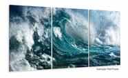 Quadro Decorativo Onda Mar Azul 120x60 3 peças sala quarto