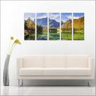 Quadro Decorativo Paisagem Árvores Montanhas Lago Salas Com 5 Peças