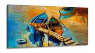 Quadro Decorativo Paisagem Canoas Entardecer Sala em Tecido Canvas 130x60