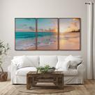 Quadro Decorativo Paisagem Praia 3 telas Pôr do Sol Mar para Sala Banheiro Quarto