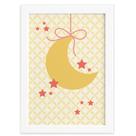 Quadro Decorativo para Quarto de Bebê Lua e Estrelas 33x43cm Moldura Branca