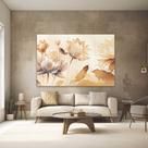 Quadro Decorativo para Quarto Sala Bege Floral Horizontal Grande Escritório Hall Cozinha Corredor