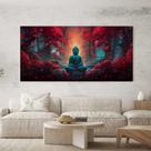 Quadro Decorativo para Sala Quarto Hall Buda Arvores Vermelha Buddha Horizontal Grande Decoração Parede Tela