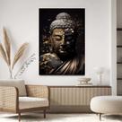 Quadro Decorativo Para Sala Quarto Hall Buda Preto Dourado Arte Tamanho:40 X 60 X 3 CM