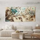 Quadro Decorativo para Sala Quarto Hall Floral Verde e Branco Horizontal Grande Decoração Parede Tela Tamanho:100x50