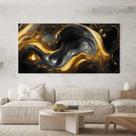 Quadro Decorativo para Sala Quarto Hall Liquido Abstrato Preto e Dourado Horizontal Grande Decoração Parede Tela Tamanho