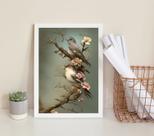 Quadro Decorativo Passarinhos Flores Cerejeira 33x24cm