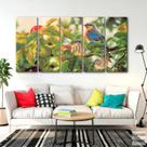 Quadro Decorativo Passaro Maça Arvore 5 peças 140x65 Quadro Decorativo Passaro Maça Arvore 5 peças 140x65
