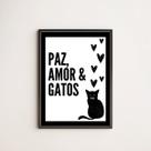 Quadro Decorativo Paz Amor E Gatos 33x24cm - com vidro Quadro Decorativo Paz Amor E Gatos 33x24cm - com vidro