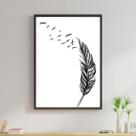 Quadro Decorativo Pena Pássaros Voando 45X34Cm Moldura Preta