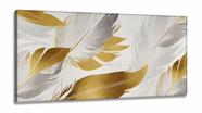 Quadro Decorativo Penas Douradas em Tecido Canvas 130x60 cm Quadro Decorativo Penas Douradas em Tecido Canvas 130x60 cm