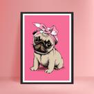 Quadro Decorativo Pet Filhote de Raça Pug Fêmea com Moldura E Acetato Tamanho A3