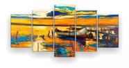 Quadro Decorativo Pintura Barco Na Costa 129x61 Sala Quarto Quadro Decorativo Pintura Barco Na Costa 129x61 Sala Quarto