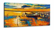 Quadro Decorativo Pintura Barco Na Costa em Tecido Canvas 130x60 Quadro Decorativo Pintura Barco Na Costa em Tecido Canvas 130x60