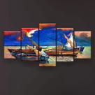 Quadro Decorativo Pintura Quatro Barcos De Vela 129x61 5pcs