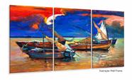 Quadro Decorativo Pintura Quatro Barcos De Vela 3 peças 120x60