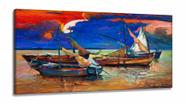 Quadro Decorativo Pintura Quatro Barcos De Vela em Tecido Canvas 130x60 Quadro Decorativo Pintura Quatro Barcos De Vela em Tecido Canvas 130x60