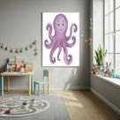 Quadro Decorativo Polvo Roxo Infantil 70x50cm Mold Branca