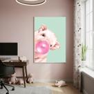 Quadro Decorativo Porco Bubble Gum 70x50cm Mold Branca