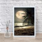 Quadro Decorativo Praia Com Lua Cheia 24x18cm Quadro Decorativo Praia Com Lua Cheia 24x18cm