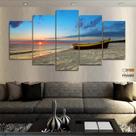 Quadro Decorativo Praia Mar Barco 130x63 em tecido