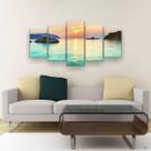 Quadro Decorativo Praia Por Do Sol Azul Hd 129x61 Quartosala
