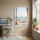Quadro Decorativo Rede Na Praia-70x50cm Cor:Moldura Branca